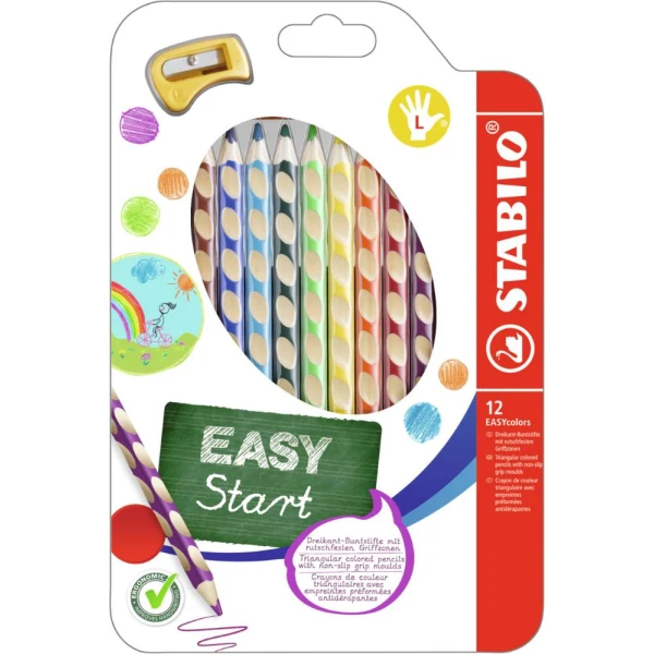 Ergonomischer Holzfarbstift für Linkshänder | STABILO EASYcolors | 12er Pack | mit 12 verschiedenen Farben | STABILO