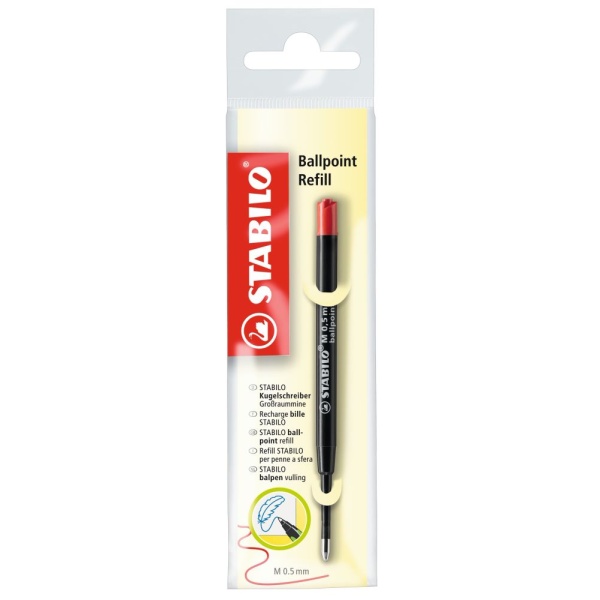 STABILO Kugelschreiber Ersatzmine für Ballpoint in der Farbe rot in Verpackung, Frontalansicht.