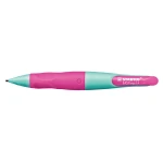 STABILO EASYergo Druck-Bleistift für Rechtshänder in der Farbe türkis/neonpink, Seitenansicht.