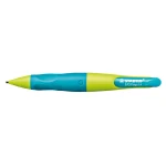 STABILO EASYergo Druck-Bleistift für Rechtshänder in der Farbe neongrün/blau, Seitenansicht.