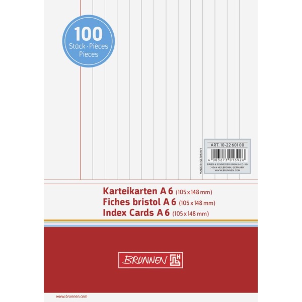 Karteikarten | A6 | verschiedene Variationen | BRUNNEN - weiß, liniert