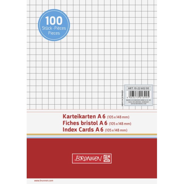 Karteikarten | A6 | verschiedene Variationen | BRUNNEN - weiß, kariert