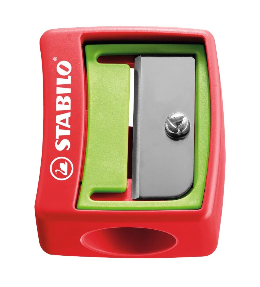 STABILO Einfachspitzdose für STABILO Woody 3 in 1 in der Farbe rot/grün, Frontalansicht.