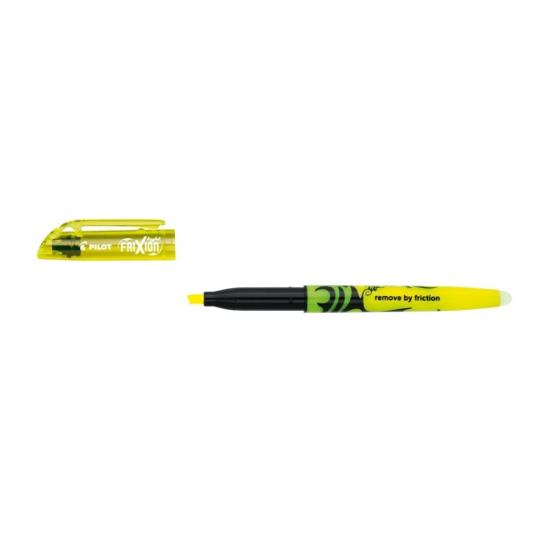 PILOT FriXion light Textmarker in der Farbe gelb, Seitenansicht mit geöffneter Kappe.