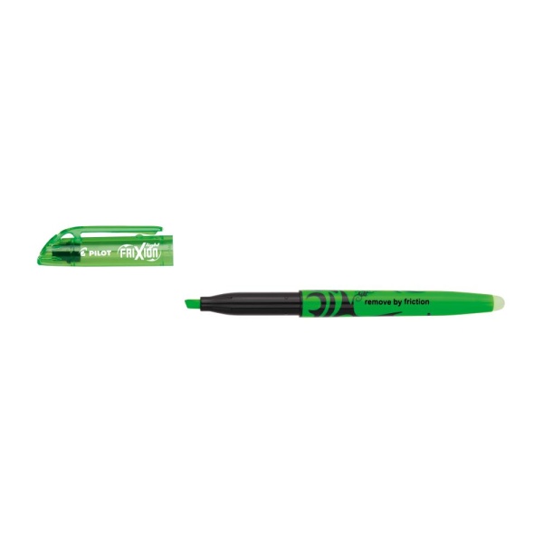 PILOT FriXion light Textmarker in der Farbe grün, Seitenansicht mit geöffneter Kappe.