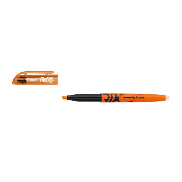 PILOT FriXion light Textmarker in der Farbe orange, Seitenansicht mit geöffneter Kappe.