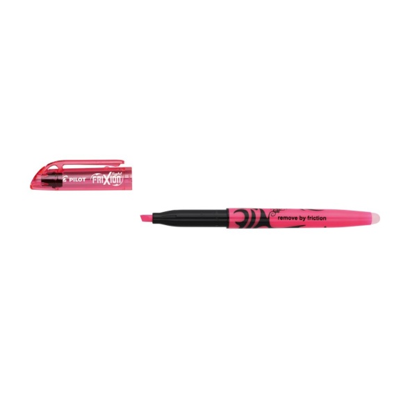 PILOT FriXion light Textmarker in der Farbe pink, Seitenansicht mit geöffneter Kappe.