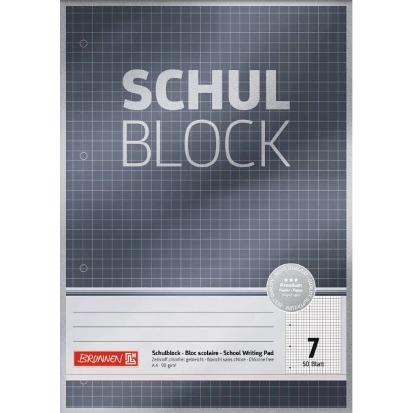 Schulblock Lineatur 7 | A4 | gelocht | 50 Blatt | Premiumpapier | BRUNNEN