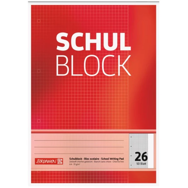 Schulblock Lineatur 26 | A4 | gelocht | 50 Blatt | BRUNNEN