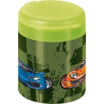 Brunnen Doppelspitzdose Fast Wheels in der Farbe hellgrün/dunkelgrün, Seitenansicht geschlossenem Deckel.