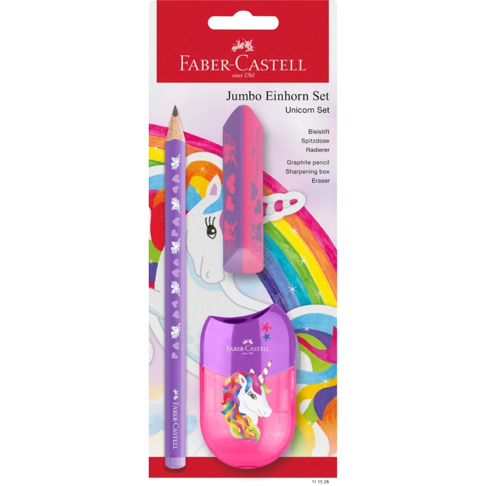 Bleistift Jumbo | inkl. Radiergummi und Doppelspitzdose | Einhorn | HB | FABER-CASTELL