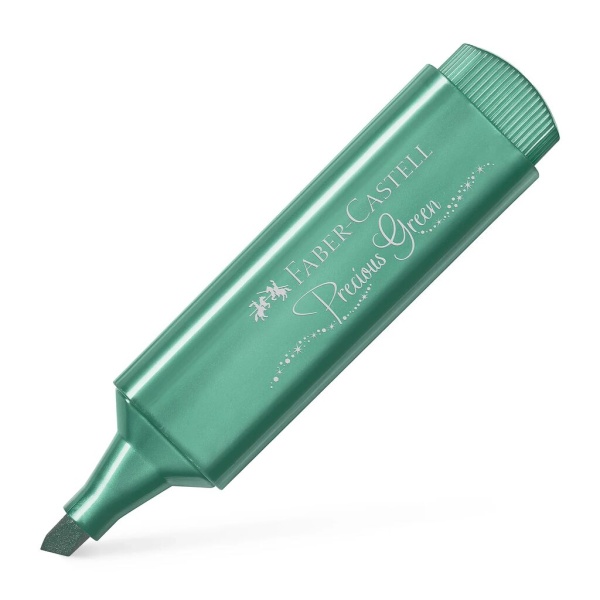 FABER-CASTELL Textmarker Metallic in der Farbe Precious Green, Schrägansicht ohne Kappe.