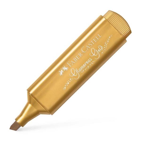 FABER-CASTELL Textmarker Metallic in der Farbe Glamorous Gold, Schrägansicht ohne Kappe.