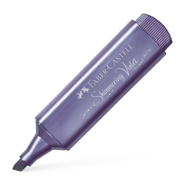 FABER-CASTELL Textmarker Metallic in der Farbe Shimming Violet, Schrägansicht ohne Kappe.