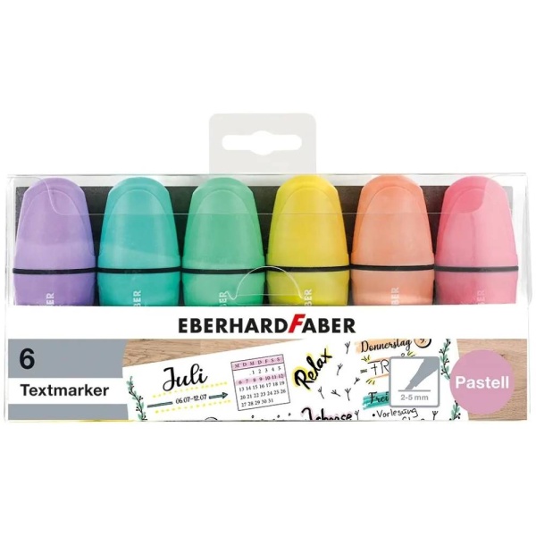 Textmarker Mini | 6er Pack | Pastell | EBERHARD FABER