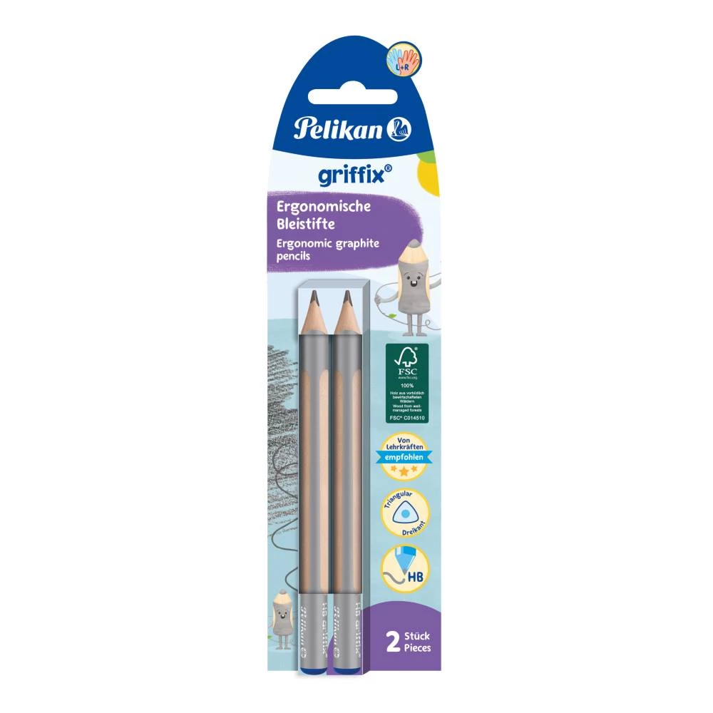 PELIKAN griffix Schreiblernbleistift im 2er Pack in der Stärke HB in Verpackung, Frontalansicht.