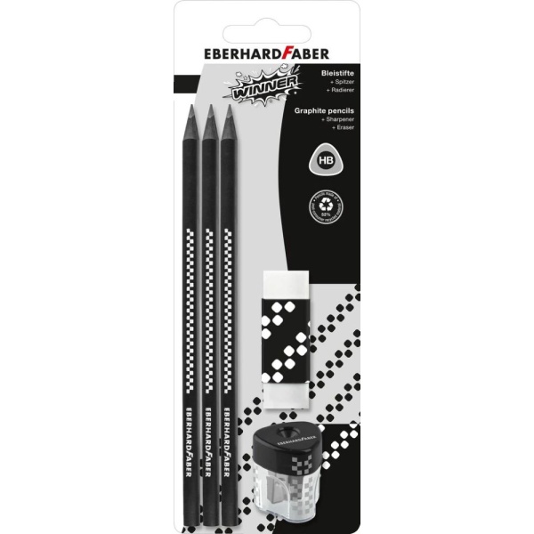 Bleistift | 6er Pack | inkl. Radiergummi und Einfachspitzdose | schwarz | HB | EBERHARD FABER