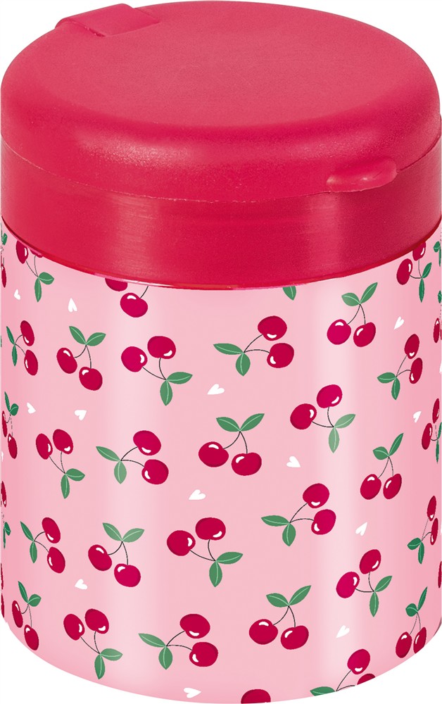 Brunnen Doppelspitzdose Fruity Love in der Farbe pink/rosa, Seitenansicht geschlossener Deckel.