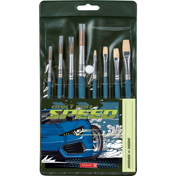 Pinselset | Fast Wheels | 8-teilig | Borstenpinsel + Feinhaarpinsel | BRUNNEN
