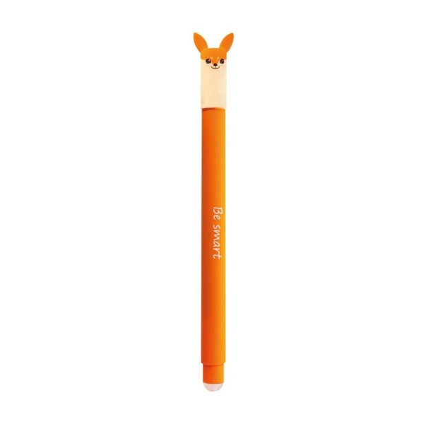 EBERHARD FABER Animal Erase It! Gelschreiber in der Farbe orange, Stiftkappe im Design eines Fuchses, Frontalansicht.