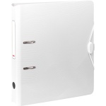 BRUNNEN Ordner Wave A4 weiß mit schmalem Rücken, Hebelmechanik, Gummizug und Beschriftungsfeld, Seitenansicht.