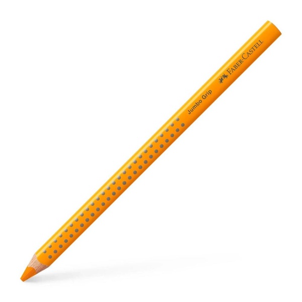 Faber-Castell Jumbo Grip Buntstift in der Farbe Kürbisgelb, Schrägansicht.