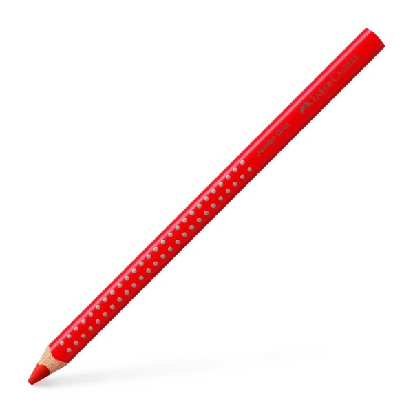Faber-Castell Jumbo Grip Buntstift in der Farbe Erdbeerrot, Schrägansicht.