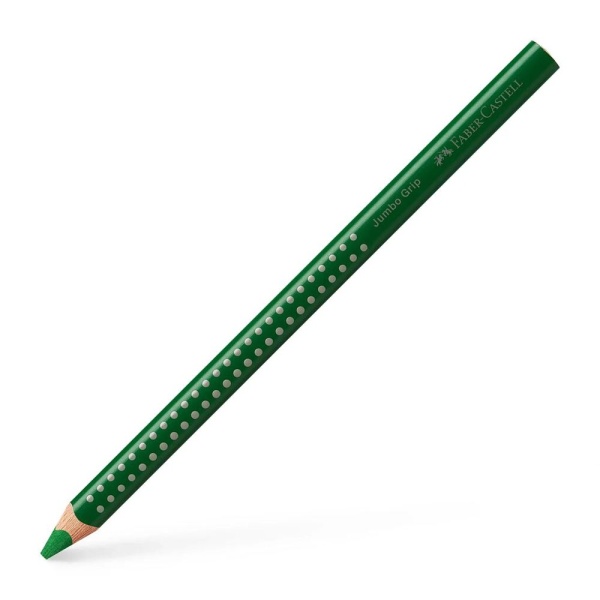 Faber-Castell Jumbo Grip Buntstift in der Farbe Moosgrün, Schrägansicht.
