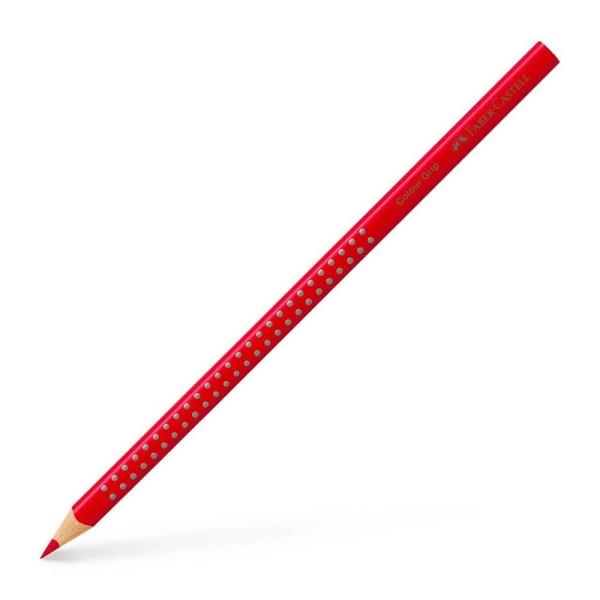 Faber-Castell Colour Grip Buntstift in der Farbe Erdbeerrot, Schrägansicht.