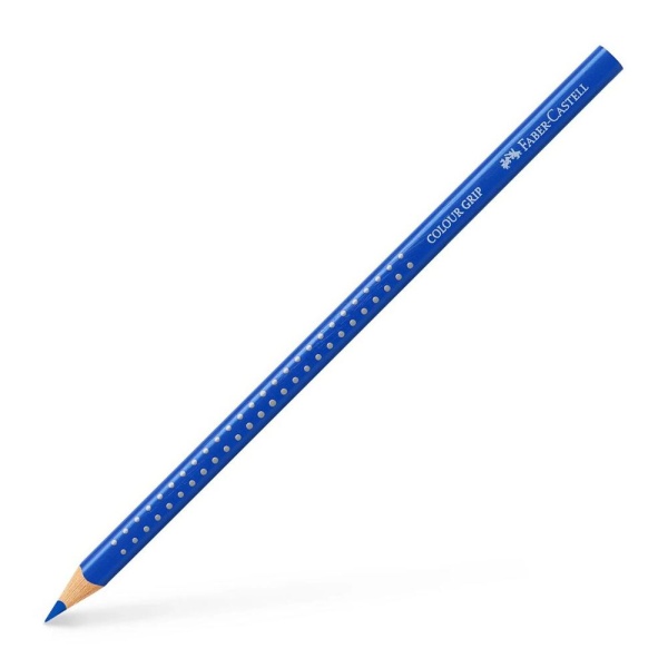Faber-Castell Colour Grip Buntstift in der Farbe Ozeanblau, Schrägansicht.