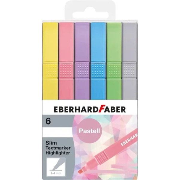 Textmarker Slim | 6er Pack | Pastell | EBERHARD FABER