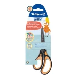 Pelikan Griffix Kinderschere Spitz für Linkshänder in der Farbe Neon Black, Frontalansicht in Verpackung.